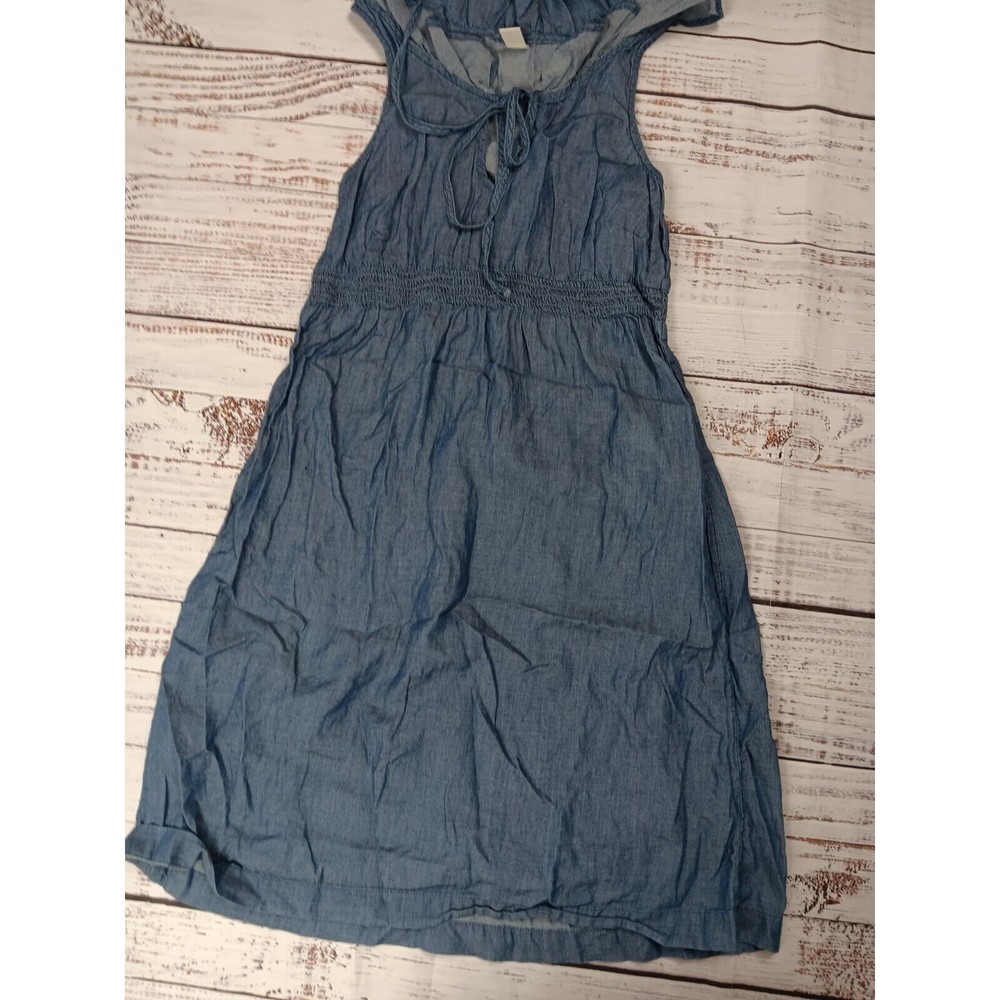 Old Navy Mini Dress Women's Small Blue Chambray Sleeveless Ruffle Neck Hem - Picture 2 of 9